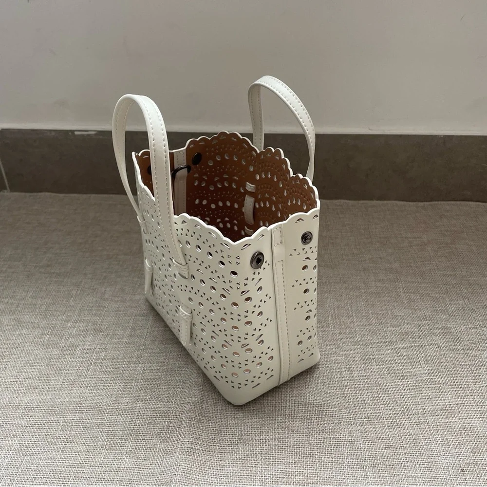 Alaïa White Laser-Cut Scalloped Leather Tote